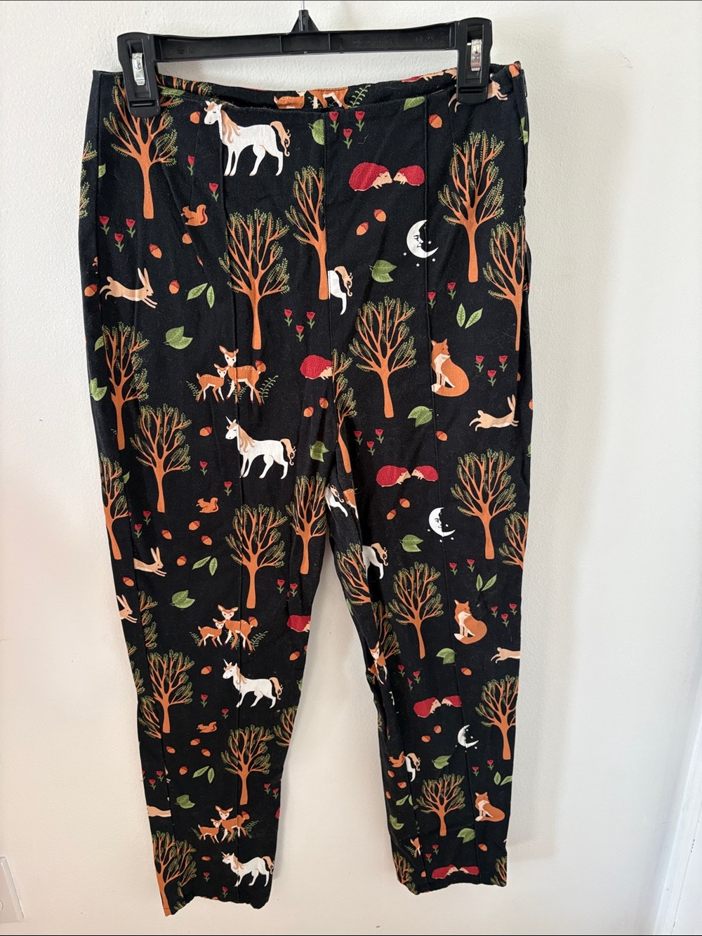 ModclothxCollectif Black Forest Print Pants with Fox & Unicorn Motif
